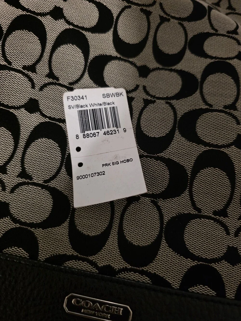 Coach Park Signature Hobo Bag Canvas Monogram With Leather Detailing Black White